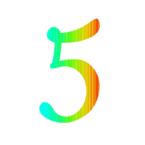 数字5的字母表的条纹彩虹的颜色 与蓝色 黄色和红色 在白色背景上隔离 — 图库照片