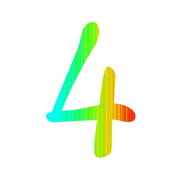 数字4的字母表的条纹彩虹的颜色 与蓝色 黄色和红色 在白色背景上隔离 — 图库照片