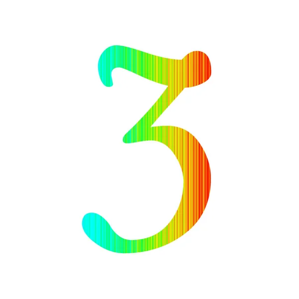 数字3的字母表的条纹彩虹的颜色 与蓝色 黄色和红色 在白色背景上隔离 — 图库照片