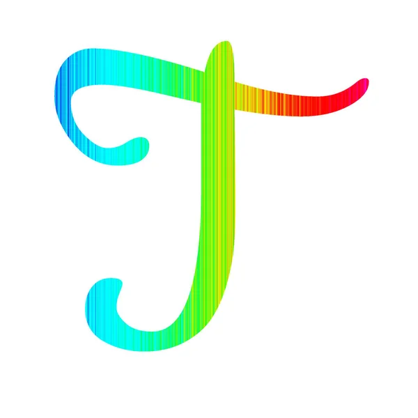 字母T的字母T 带有彩虹色的条纹 黄色和红色 在白色背景上隔离 — 图库照片