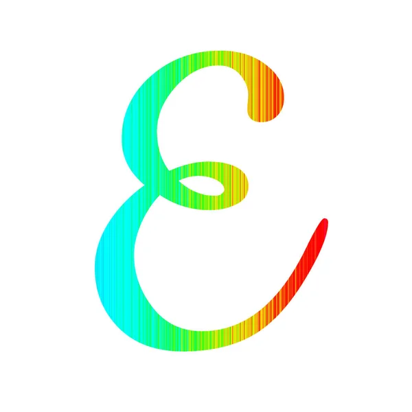 字母E的字母E 带有彩虹色的条纹 黄色和红色 在白色背景上隔离 — 图库照片