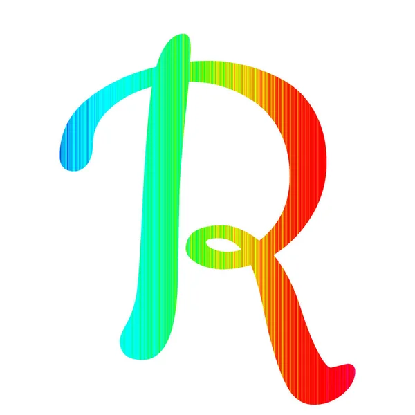 虹色のストライプで作られたアルファベットの文字Rは 色が青 赤です 白い背景に隔離され — ストック写真