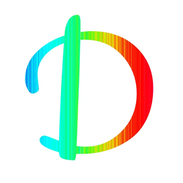 虹色のストライプで作られたアルファベットの文字Dは 色が青 赤です 白い背景に隔離され — ストック写真
