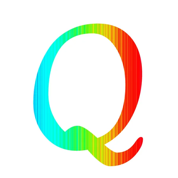 字母Q的字母Q 带有彩虹色的条纹 带有蓝色 黄色和红色 在白色背景上隔离 — 图库照片