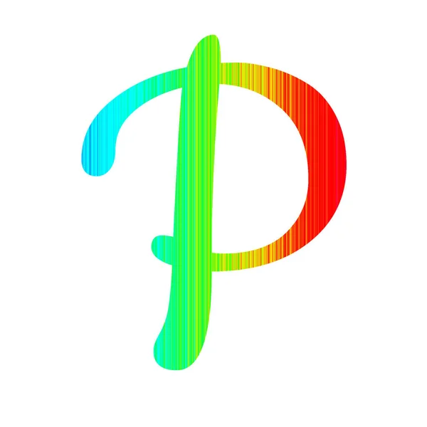 虹色のストライプで作られたアルファベットの文字Pは 色が青 赤です 白い背景に隔離され — ストック写真
