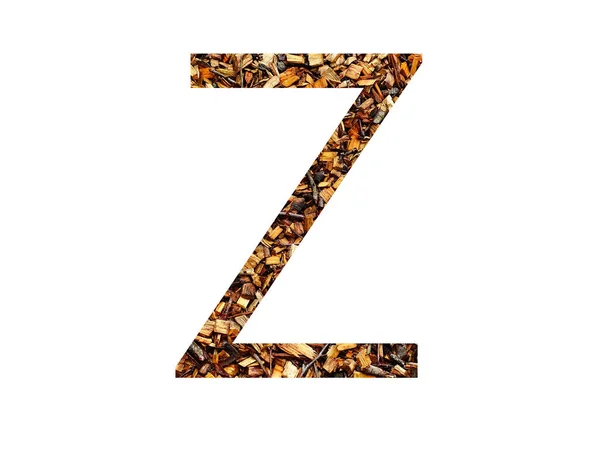 字母Z 用褐色碎木片制成 用白色背景隔开的字母Z — 图库照片