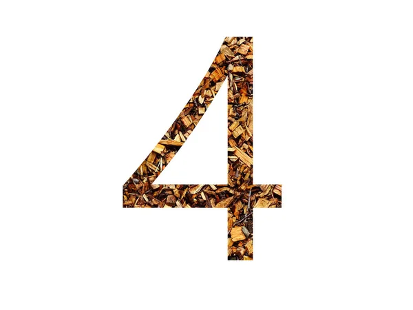 第4号字母表 用褐色碎木机制成 用白色背景隔开 — 图库照片
