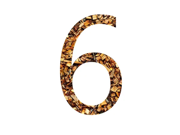 Numer Alfabetu Wykonanego Brązowego Rozdrabniacza Drewna Izolowanego Białym Tle — Zdjęcie stockowe