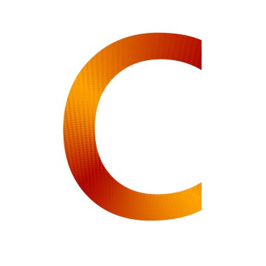 Beyaz zemin üzerinde izole edilmiş turuncu ve sarı arkaplanlı alfabenin C harfi