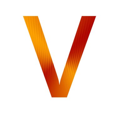 Alfabenin V harfi turuncu ve sarı arkaplanlı, beyaz arkaplanda izole edilmiş.
