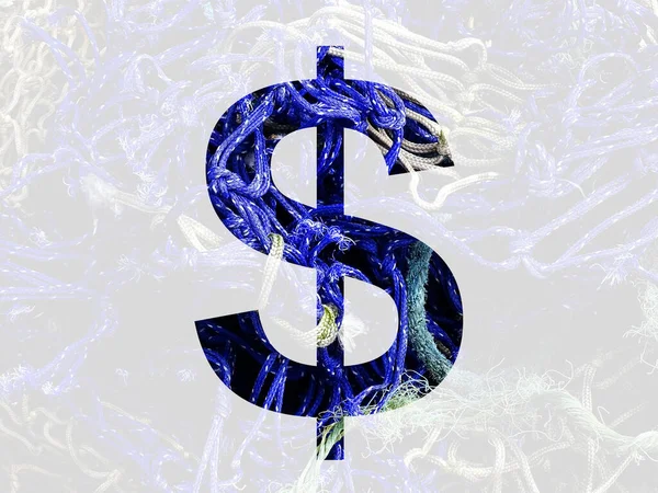 Dolarový Znak Abecedy Modrého Bílého Provazu Izolovaný Průhledným Pozadím — Stock fotografie