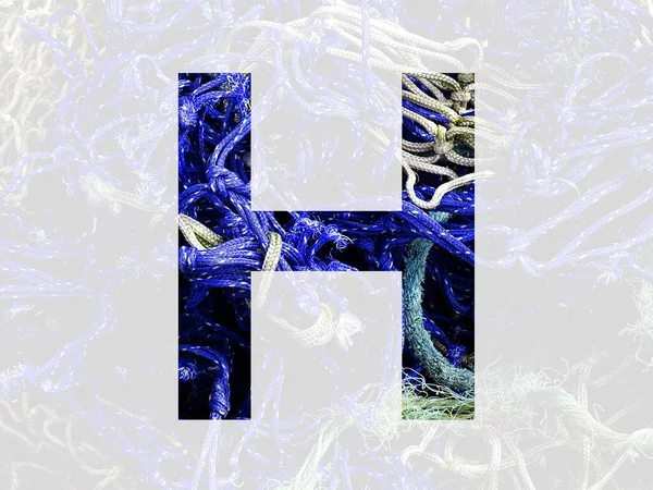 stock image letter H of the alphabet made with blue and white rope, isolated with a transparent background