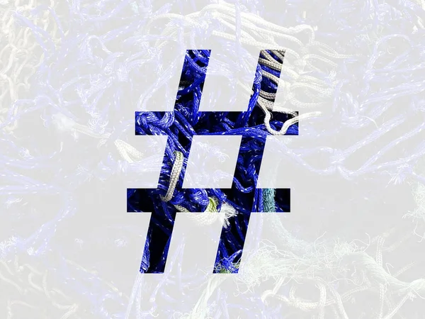 Hashtag Van Het Alfabet Gemaakt Van Blauw Wit Touw Geïsoleerd — Stockfoto