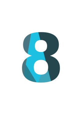 Koyu mavi ve açık mavi uçakla yapılan alfabenin 8. sayısı, beyaz arka planda izole edilmiştir.