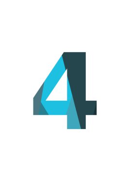 Koyu mavi ve açık mavi uçakla yapılan alfabenin 4 numaralı sayısı, beyaz arka planda izole edilmiştir.