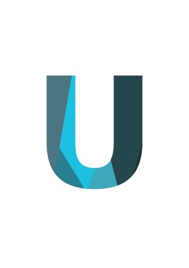 Alfabenin U harfi koyu ve açık mavi renkli, beyaz arka planda izole edilmiş.