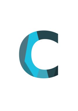 Alfabenin C harfi koyu ve açık mavi renkli, beyaz arka planda izole edilmiş.