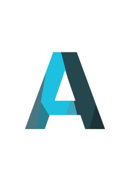 Koyu mavi ve açık mavi renkli alfabenin A harfi, beyaz arka planda izole edilmiş.