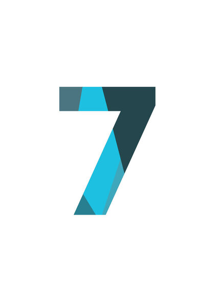 число 7 алфавита с темно-голубой фигурой плоскости, выделенной на белом фоне
