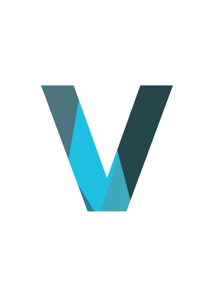 字母V由深蓝色和浅蓝色平面图形制成的字母表中的字母V 用白色背景隔开 — 图库照片
