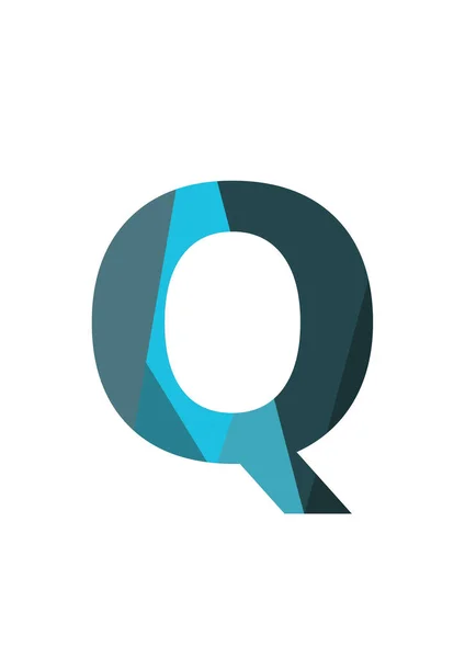 白を基調とした濃淡ブルーの平面図で作られたアルファベットのQ — ストック写真