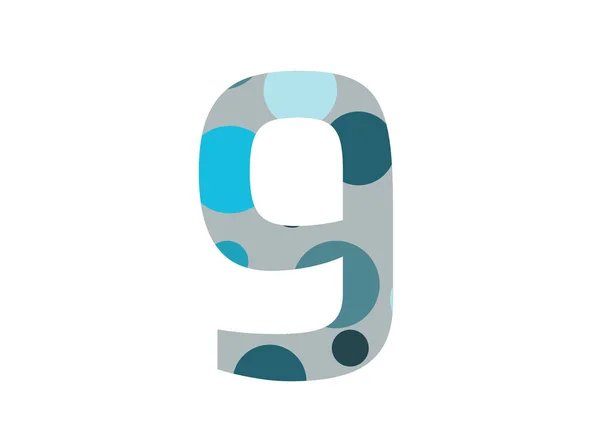 字母中的第9号 由几个蓝点和一个灰色背景组成 用白色背景隔开 — 图库照片