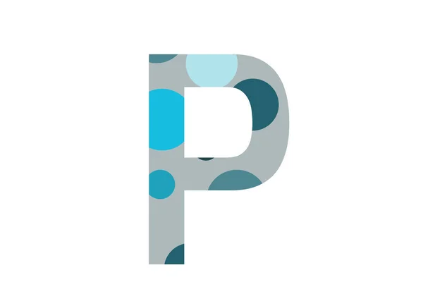 字母P 由几个蓝点和灰色背景组成 以白色背景隔开 — 图库照片