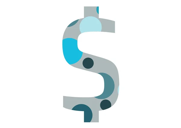 Dolarový Znak Abecedy Několika Modrými Tečkami Šedým Pozadím Izolovaný Bílém — Stock fotografie