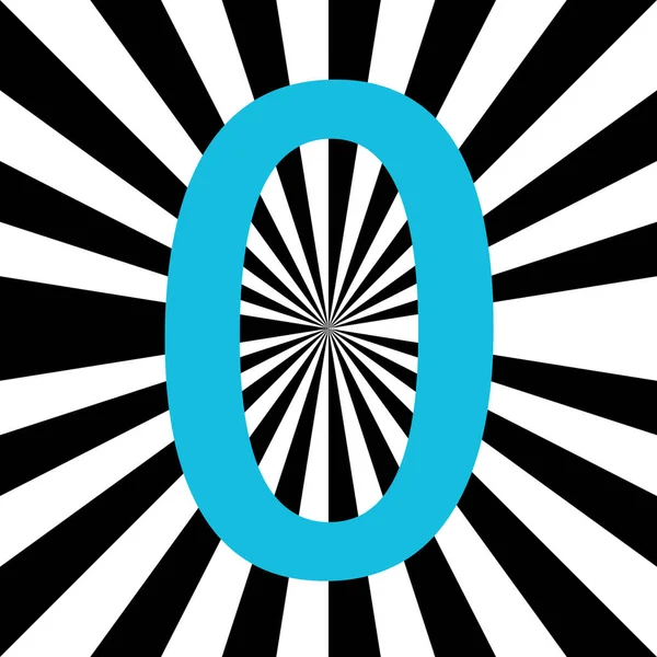 用中心发出的浅蓝色及白色和黑色辐射 太阳光 制成的字母O的数字 — 图库照片