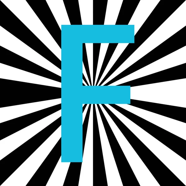 字母F 由中心发出浅蓝色及白色和黑色的辐射 太阳光 — 图库照片