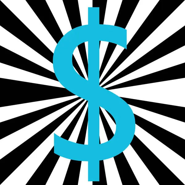 Dolar Znak Alfabetu Wykonane Jasnoniebieskim Biały Czarny Promieniują Centrum Promienie — Zdjęcie stockowe