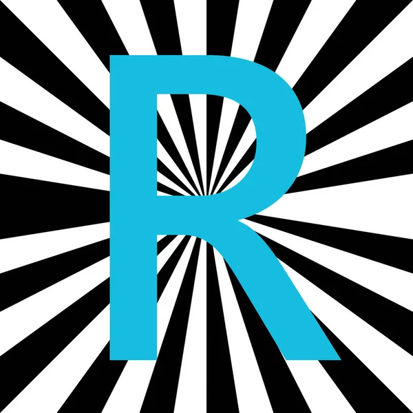ライトブルーとセンターからの白と黒の放射線で作られたアルファベットの文字R サンビーム — ストック写真