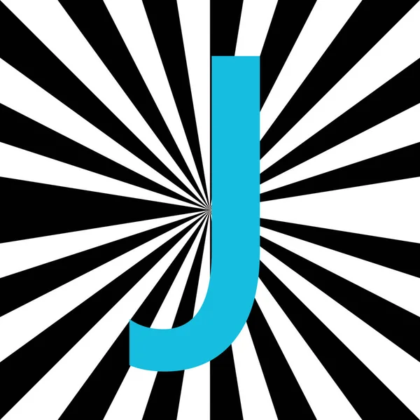 ライトブルーとセンターからの白と黒の放射線で作られたアルファベットの文字J サンビーム — ストック写真
