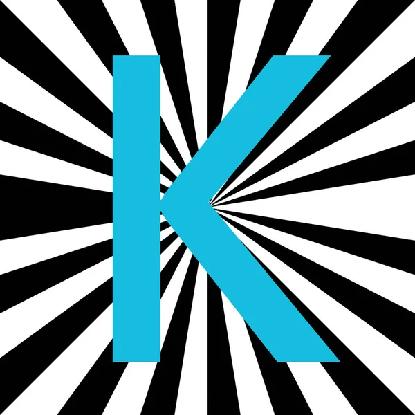 字母K 由中心发出浅蓝色及白色和黑色辐射 太阳光 — 图库照片