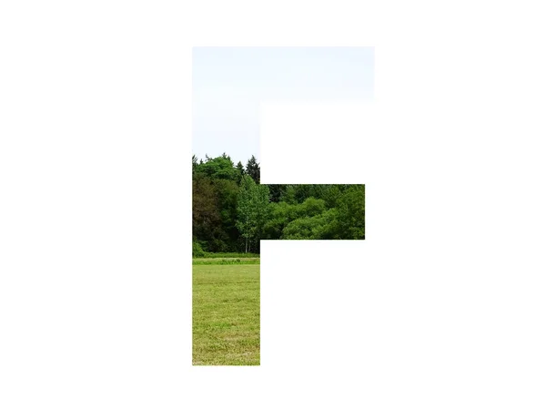 Lettre Alphabet Réalisé Avec Paysage Avec Herbe Forêt Ciel Bleu — Photo