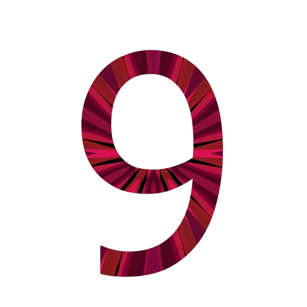 中央からピンクの放射状に作られたアルファベットの数9は白い背景に隔離されています — ストック写真