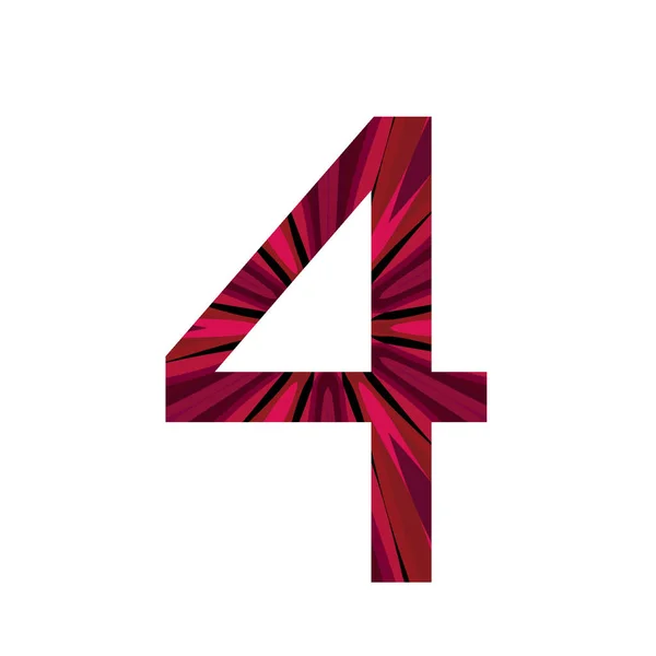 数字4的字母表与粉红辐射从中间 隔离在一个白色的背景 — 图库照片