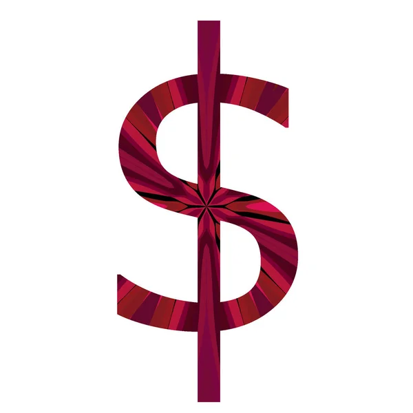 Sinal Dólar Alfabeto Feito Com Rosa Irradiar Centro Isolado Fundo — Fotografia de Stock