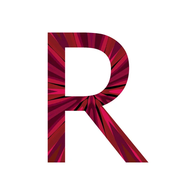 中央からピンクの放射状に作られたアルファベットの文字Rは 白い背景に隔離されています — ストック写真