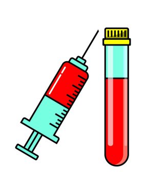 Flat vector illustration of a syringe and test tube filled with liquid. Ideal for healthcare, medical, laboratory, or vaccination themes. clipart