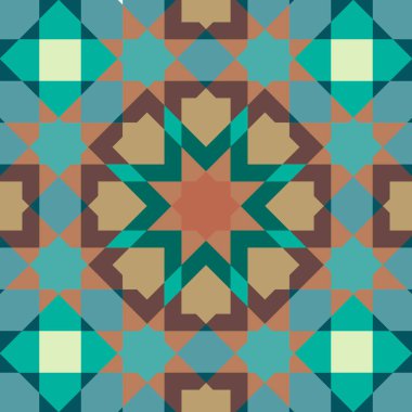 Üst üste binen şekillerle simetrik bir dizayn içeren geometrik bir fayans deseni. Arka planda, duvar kağıtlarında, tekstil ve dekoratif uygulamalarda kullanım için idealdir, her projeye cesur ve modern bir dokunuş eklenir.
