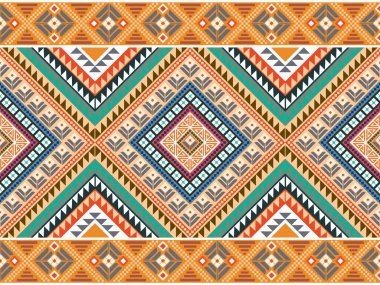 Vibrant tribal seamless pattern with geometric shapes and ethnic motifs, ideal for textiles, backgrounds, and decor clipart