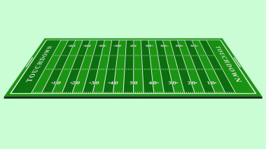 Amerikan futbol sahasının 3 boyutlu izometrik çizgileri ve gol bölgeleri, spor grafikleri ve futbol temaları için mükemmel..