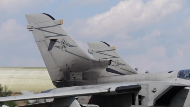 Ghedi Itálie Září 2022 Ocas Vojenských Proudových Letadel Ďábelským Symbolem — Stock video