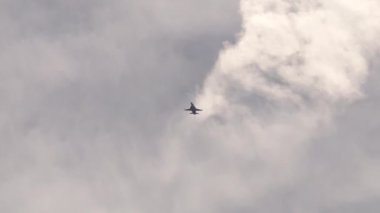 Savaş uçakları yüksek irtifada savaş manevraları yapıyor. İsviçre Hava Kuvvetleri Patrouille Suisse 'den Northrop F-5 Tiger II. Axalp hava gösterisi İsviçre