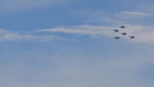Isolated Formation Military Jets Flight Single Fast Plane Flyby White — Stock Video