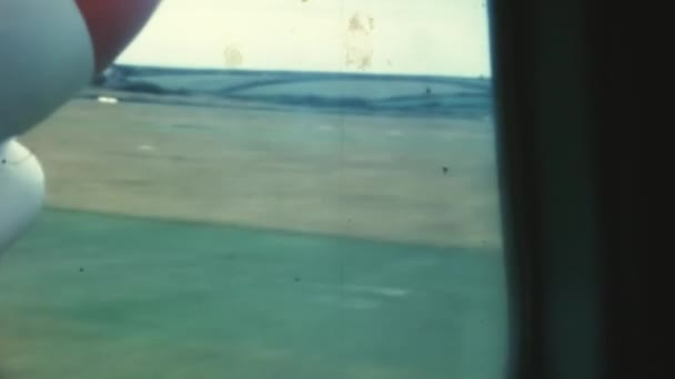 Takeoff Airport Grass Runway Seen Window Propeller Plane Britten Norman — Stockvideo