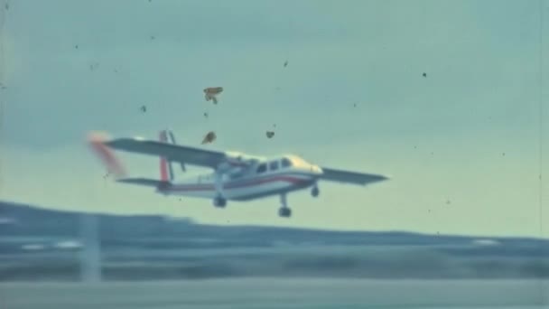 Twin Engine Propeller Driven Passenger Airplane Takes Original Film 1970S — стоковое видео