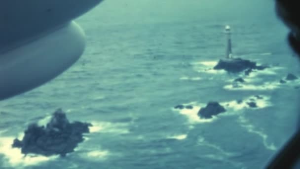 Aerial View Lighthouse Cliff Seen Window Small Propeller Driven Passenger — Stock video