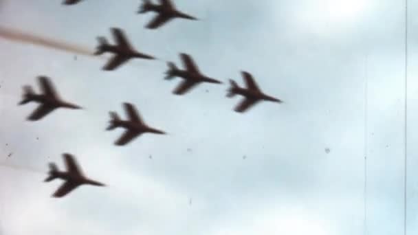 Seventies Aerobatic Team Military Training Jets Performs High Speed Low — Stock video